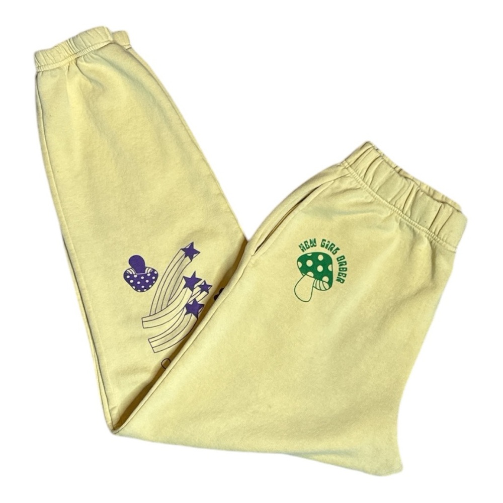 NEW GIRL ORDER MUSHROOM BUTTERFLY GRAPHIC JOGGER SWEATPANTS PASTEL YELLOW SIZE 8 - Picture 9 of 11